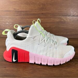 Nike Women's Athletic Shoes Cream, Pink & Red with Neon Yellow Accents